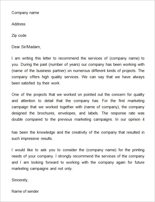 How to write a business recommendation letter sample