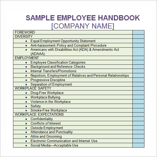 FREE 6 Sample Printable Employee Handbook Templates In PDF Google 