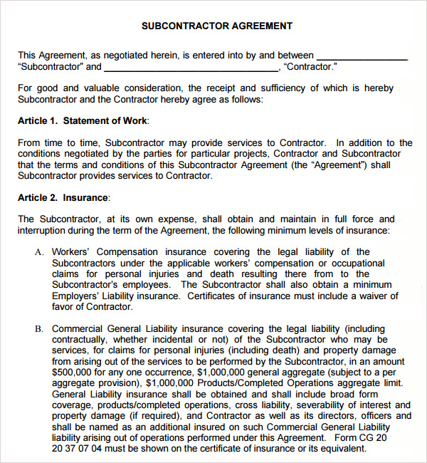 Free 17 Subcontractor Agreement Templates In Pdf Ms Word Pages