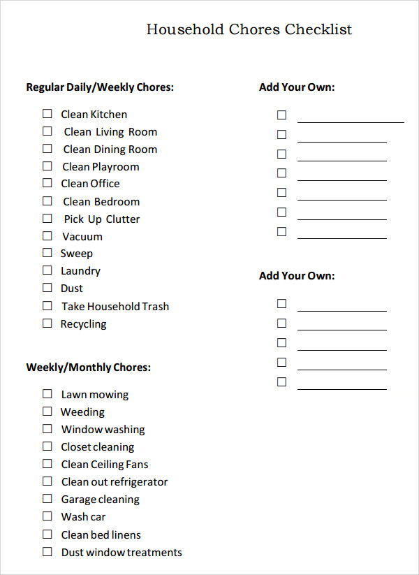 8 Chore List Templates Sample Templates