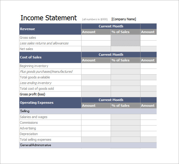 Google Sheets Income Statement Template