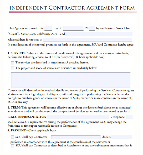 independent contractor agreement form