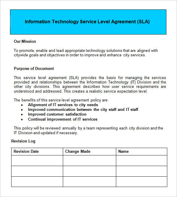 14+ Sample Service Level Agreement Templates – PDF, Word, Pages  Sample Templates