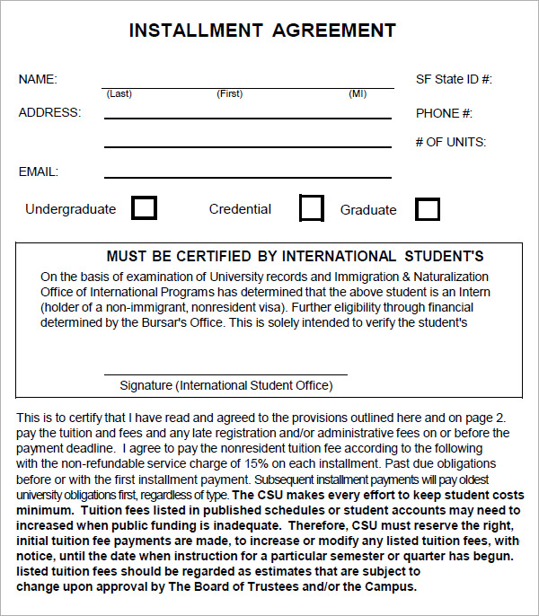 installment agreement letter by payment Agreement Download Pdf  5 Installment  Free