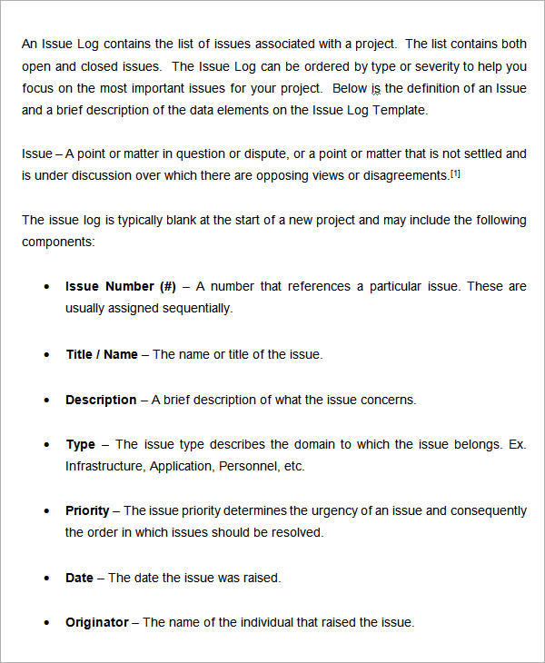 issue log template word