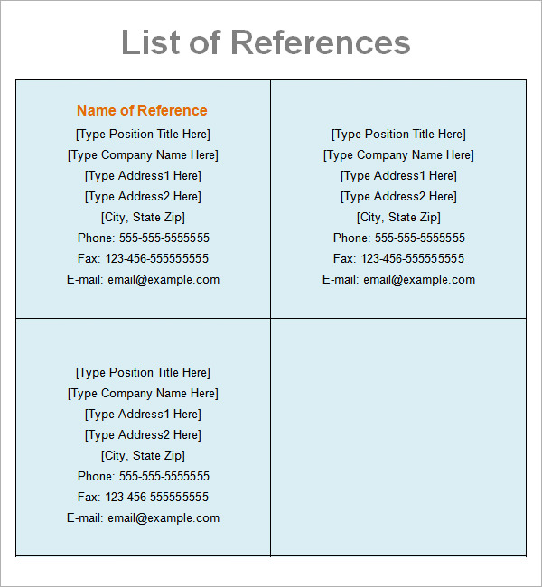 Employment Reference List Template