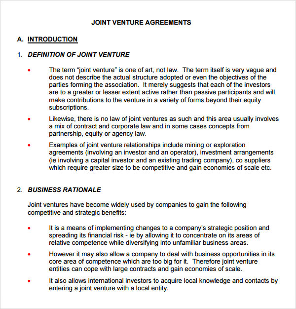 joint venture agreement format