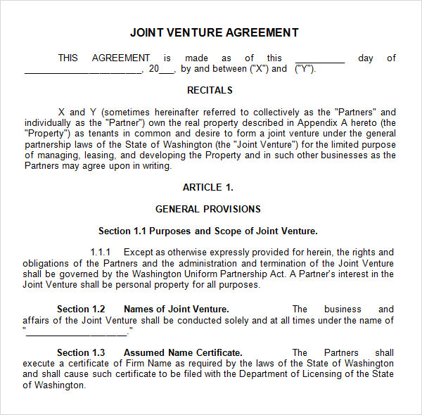 joint venture agreement template free download