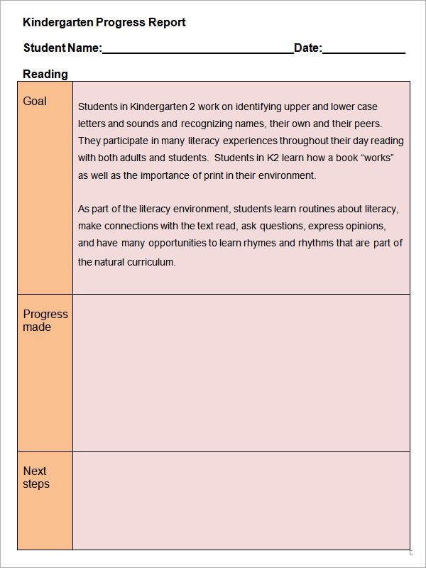 kg student progress report template1