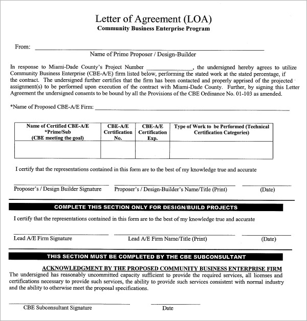letter of agreement template format