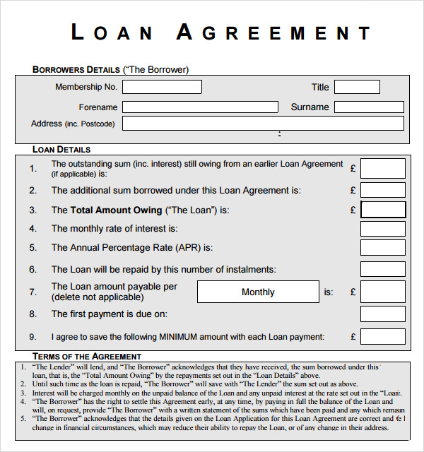 10+ Sample Standard Loan Agreement Templates  Sample 