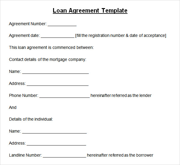 10  Sample Standard Loan Agreement Templates Sample Templates