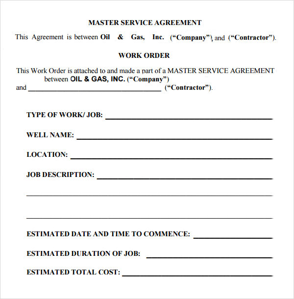 Simple Master Service Agreement Template   Master Service Agreement Oil And Gas 