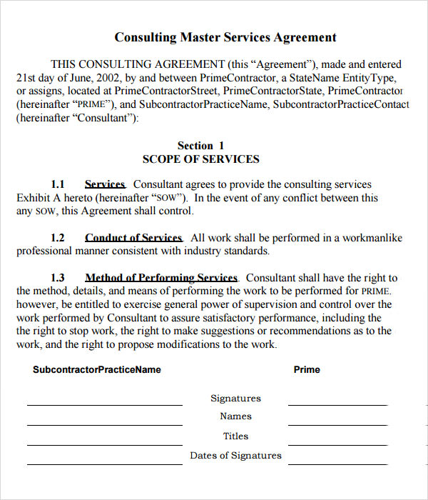 15  Sample Master Service Agreement Templates Sample Templates