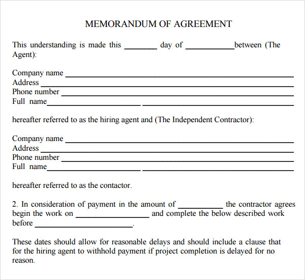 memorandum of agreement word format