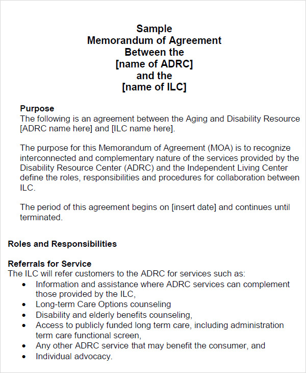 memorandum of agreement format