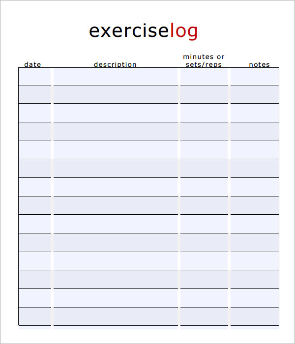 monthly exercise log template