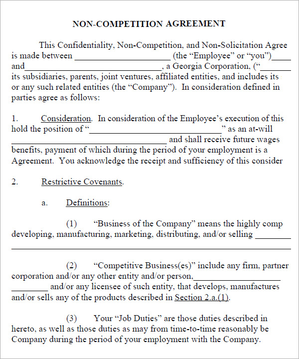FREE 13 Sample Non Compete Agreement Templates In Google Docs MS Word Pages PDF