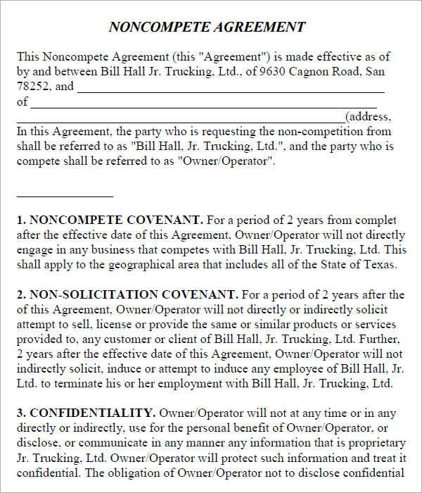 non competition clause template