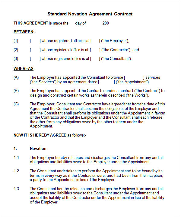 Novation Agreement Template HQ Printable Documents
