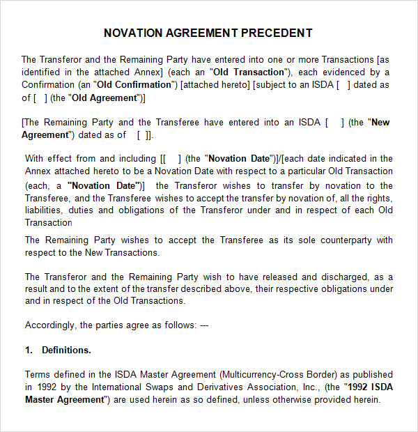 novation agreement precedent