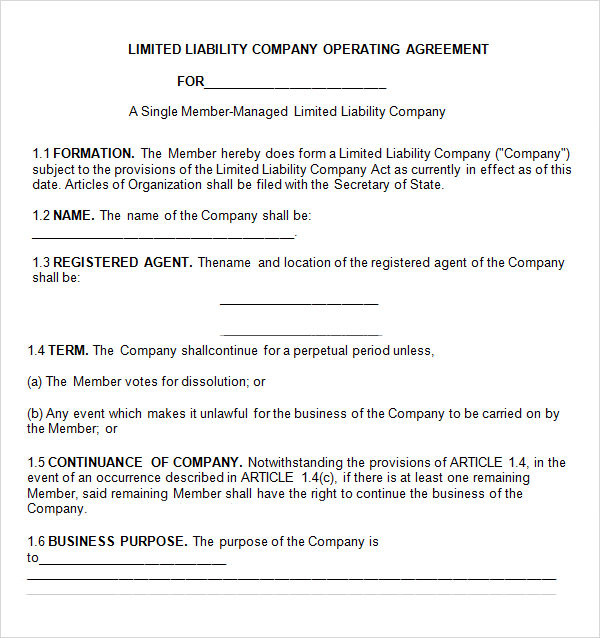 operating agreement template single member llc2