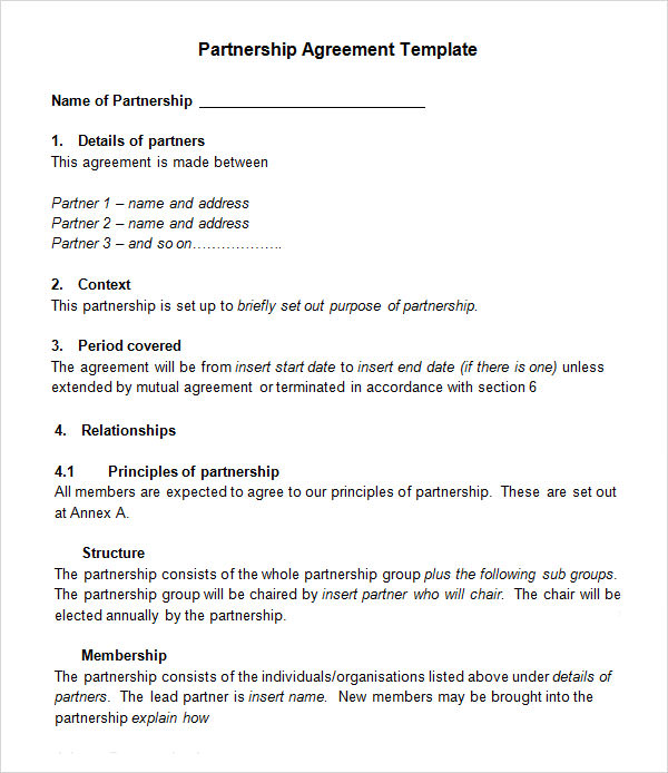 Partnership agreement template google docs Document Samples