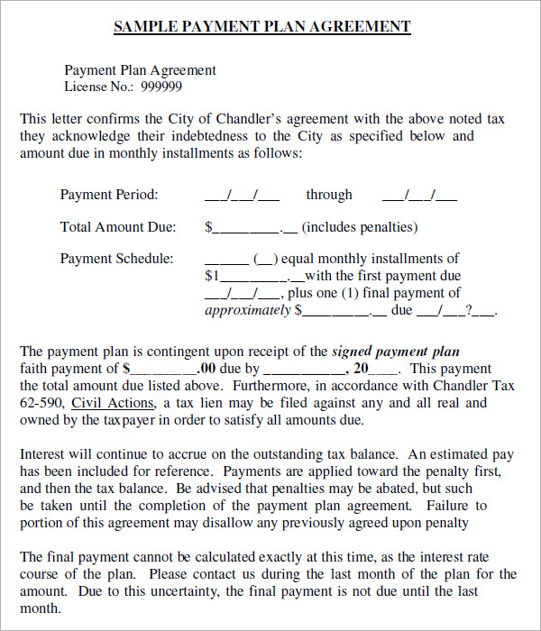 payment agreement form template