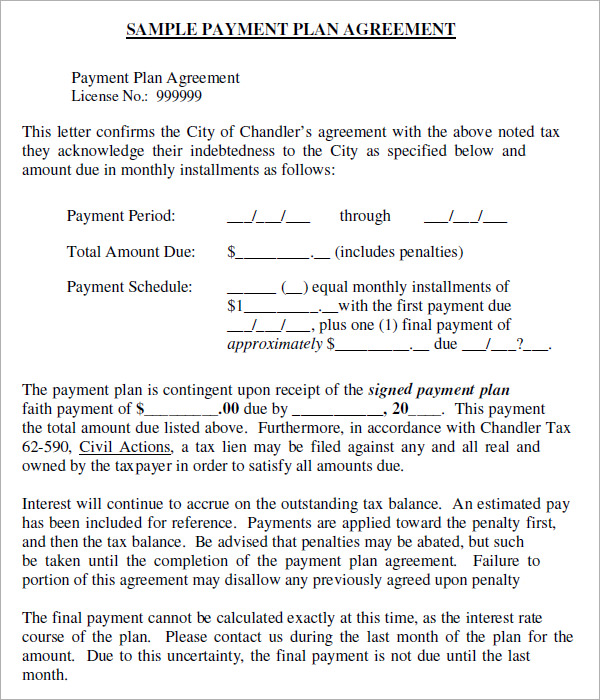 installment plan agreement template