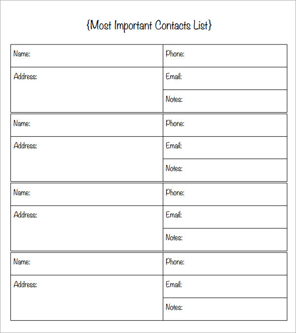 FREE 12+ Contact List Templates in PDF | MS Word