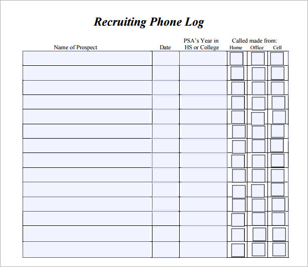 phone log template printable