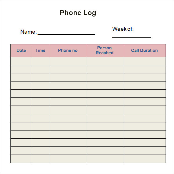 FREE 5+ Sample Printable Phone Log Templates in PDF | MS Word