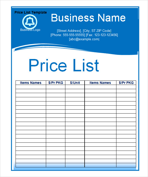 6  Sample Price List Templates  Sample Templates