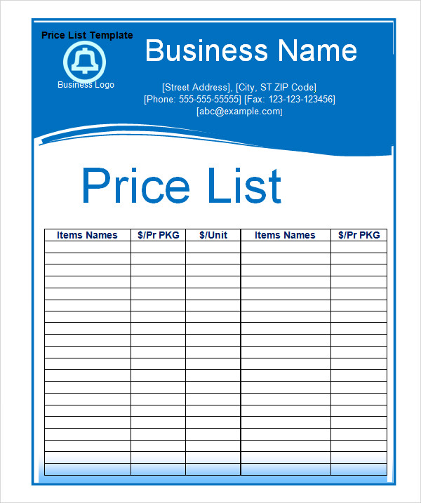 FREE 18 Sample Price List Templates In PDF MS Word Excel