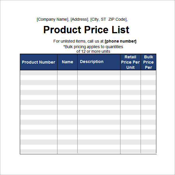 product list template