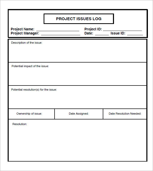 project management issue log template