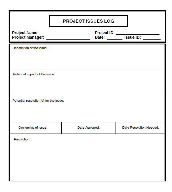 FREE 6  Issue Log Samples in PDF MS Word