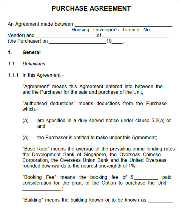 purchase agreement format