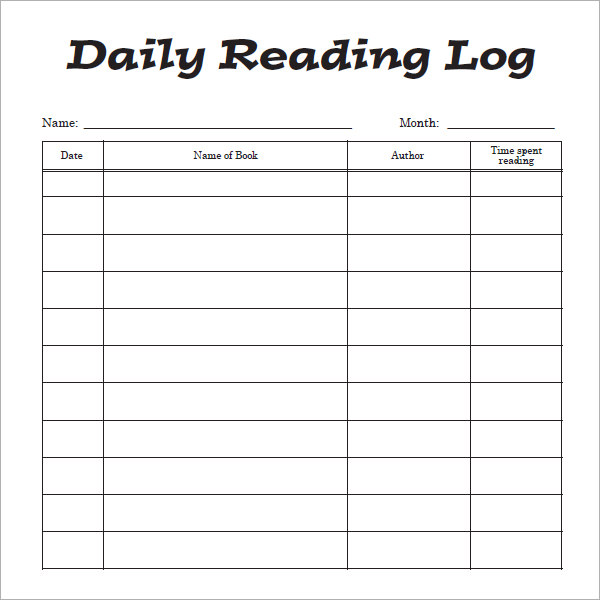 FREE 25 Sample Reading Log Templates In Pages PDF MS Word