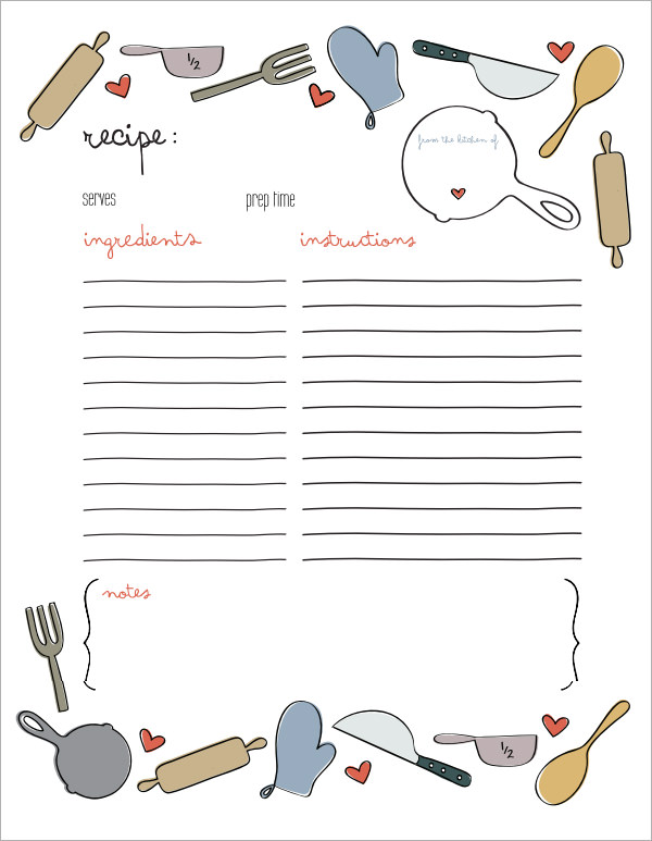 recipe card template for word