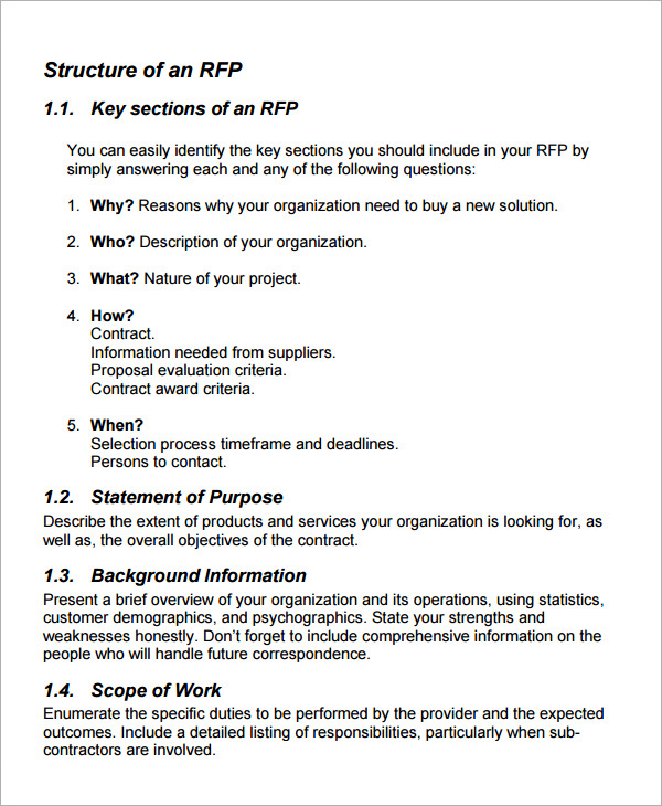 request for proposal methodology example