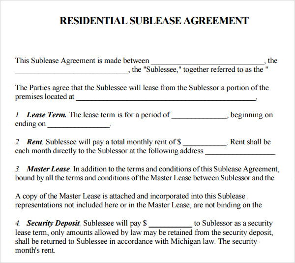 23 Sample Free Sublease Agreement Templates to Download Sample Templates