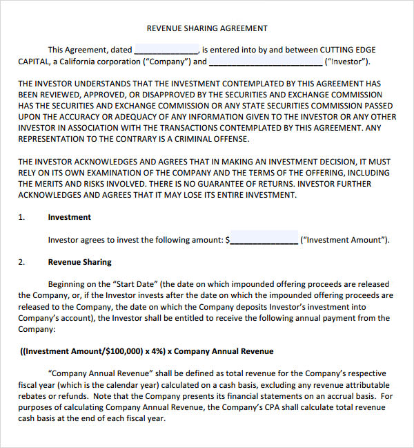 revenue sharing agreement template