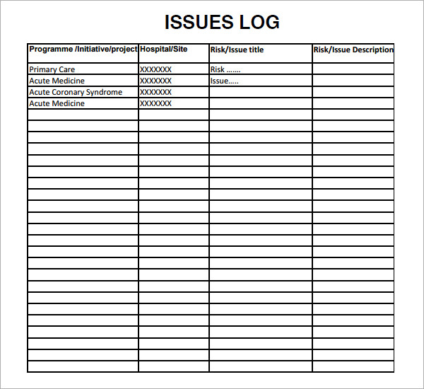 7 Free Issue Log Samples Sample Templates 9608