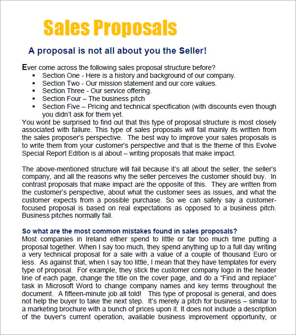 One Page Sales Proposal Template