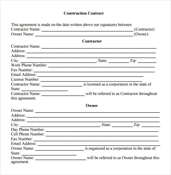 sample contractor contract template