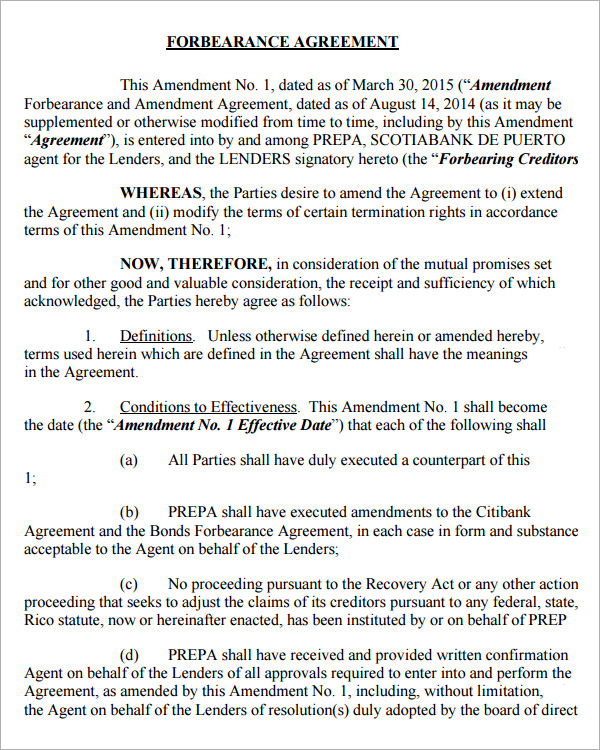 sample forbearance agreement mortgage