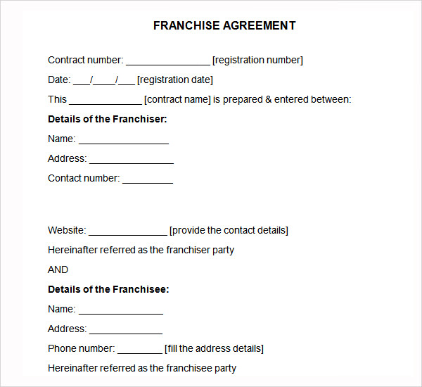 sample franchise agreement