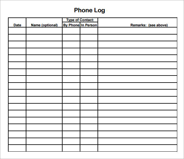 sample phone log