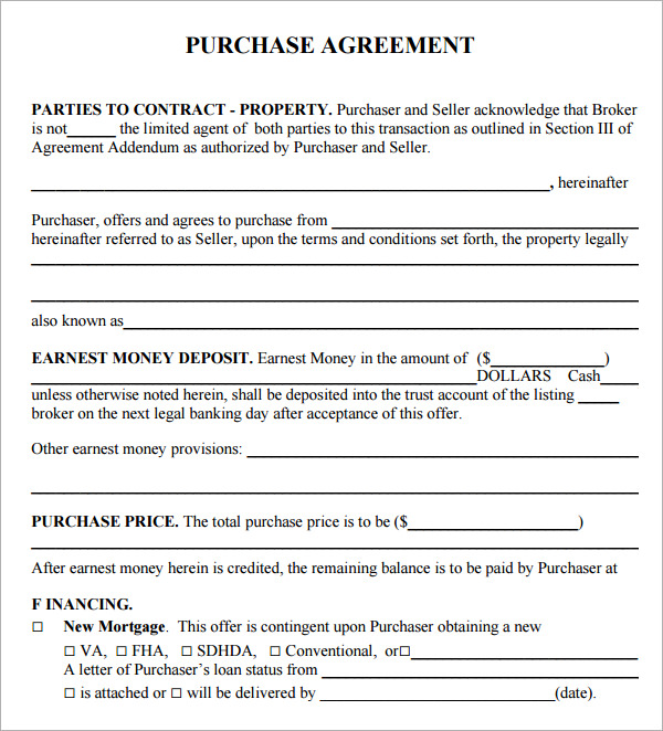 sample purchase agreement